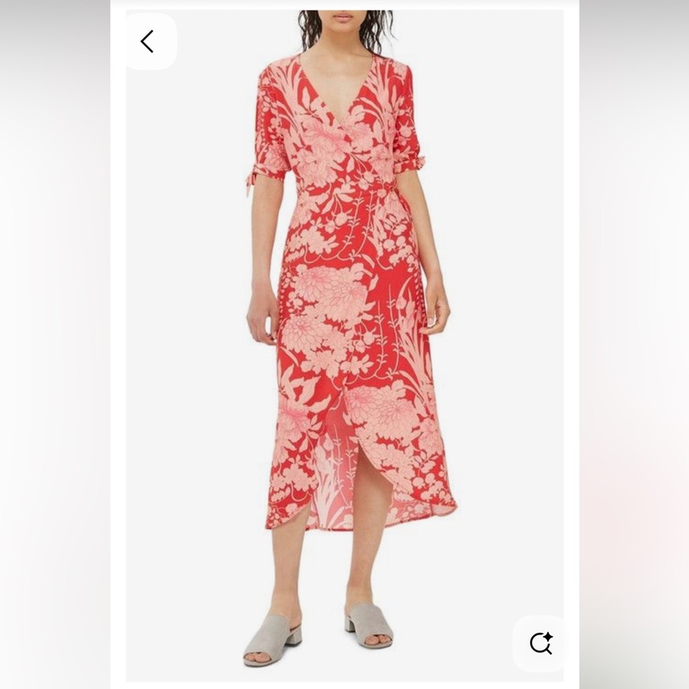 size US 6 colorful (red and pink) wrap dress with exposed shoulder detail